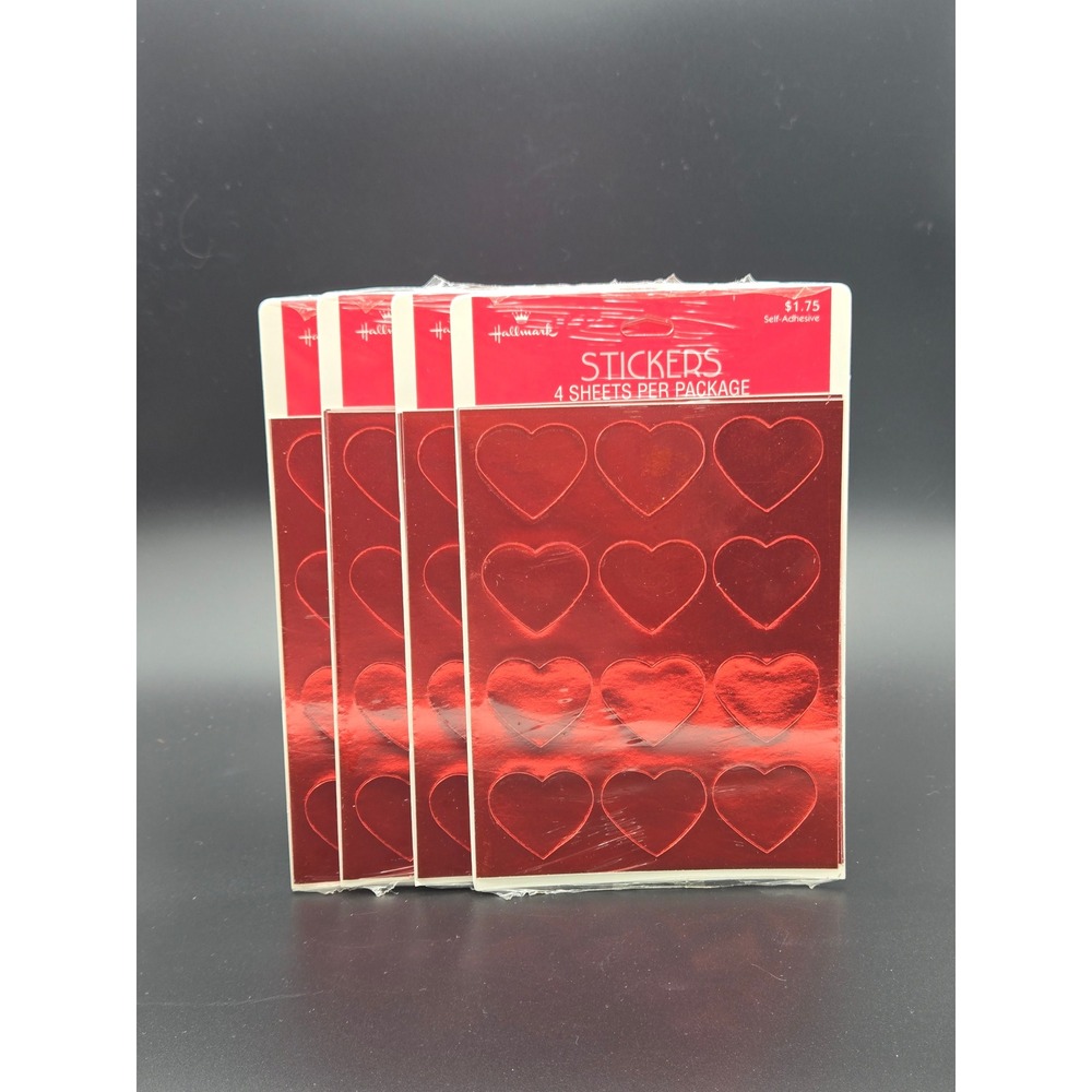 Vintage Hallmark Red Foil Heart Stickers 4 Packs 16 Sheets Total Self-Adhesive